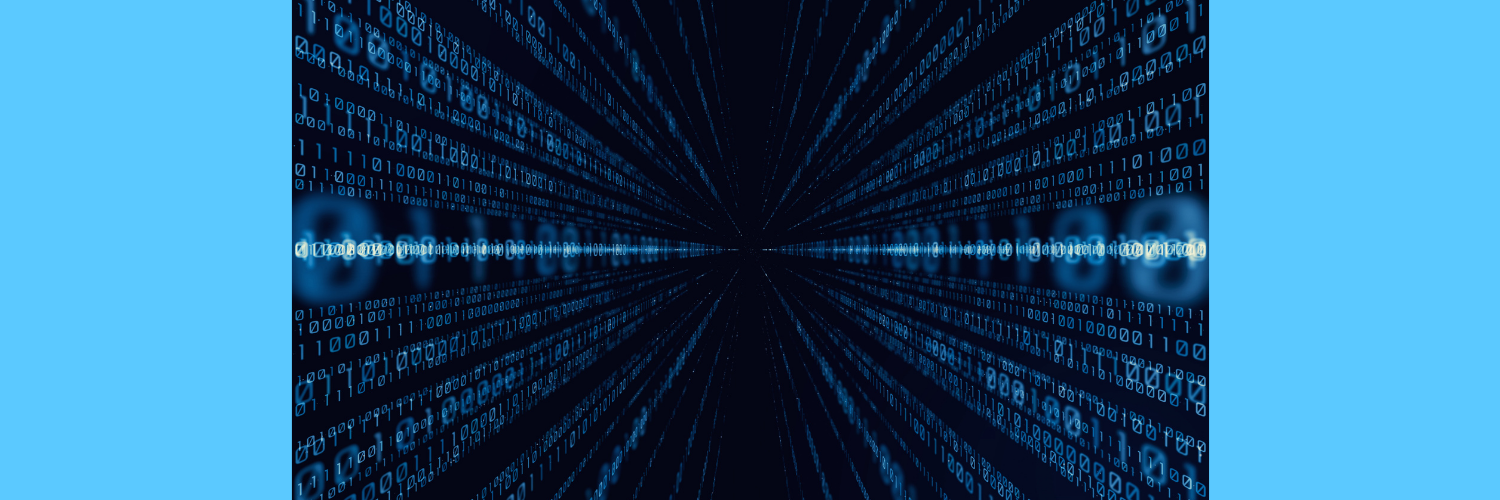 Visualization of binary code lines converging into a vanishing point.