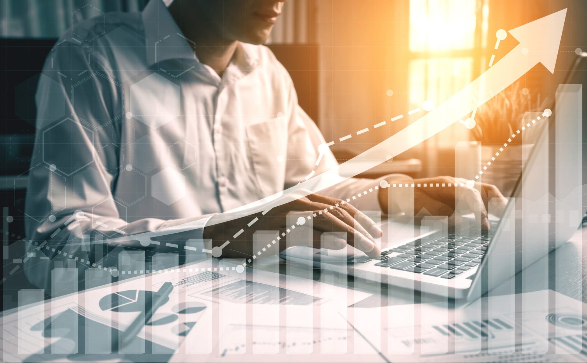 Abstract composite image of DevOps engineer using Splunk Observability Cloud to monitor infrastructure and track performance metrics.