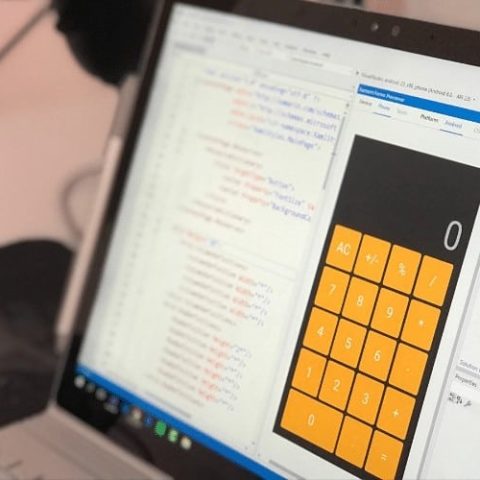 Calculator and html code on a computer screen during data analysis