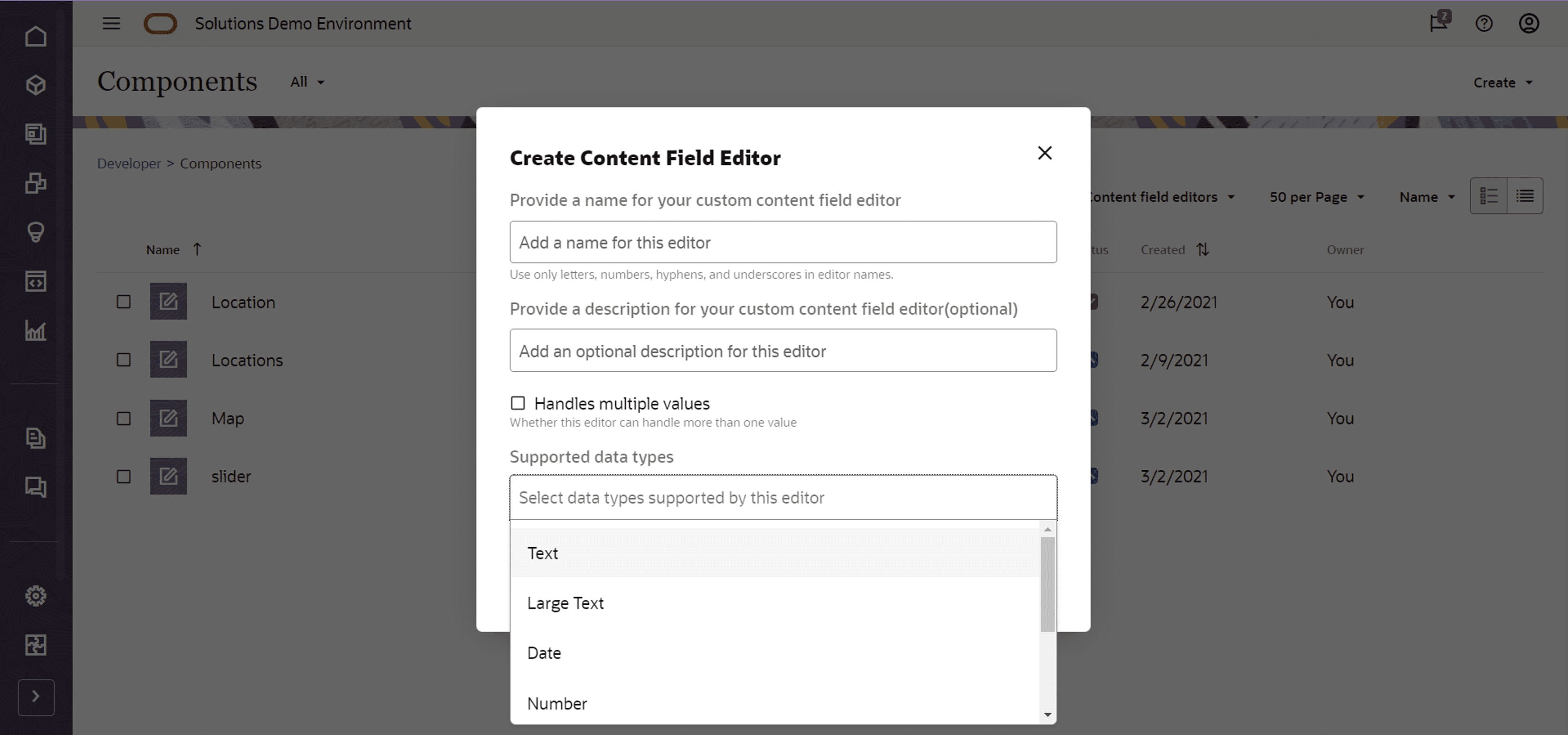 Create Content Field Editor Example