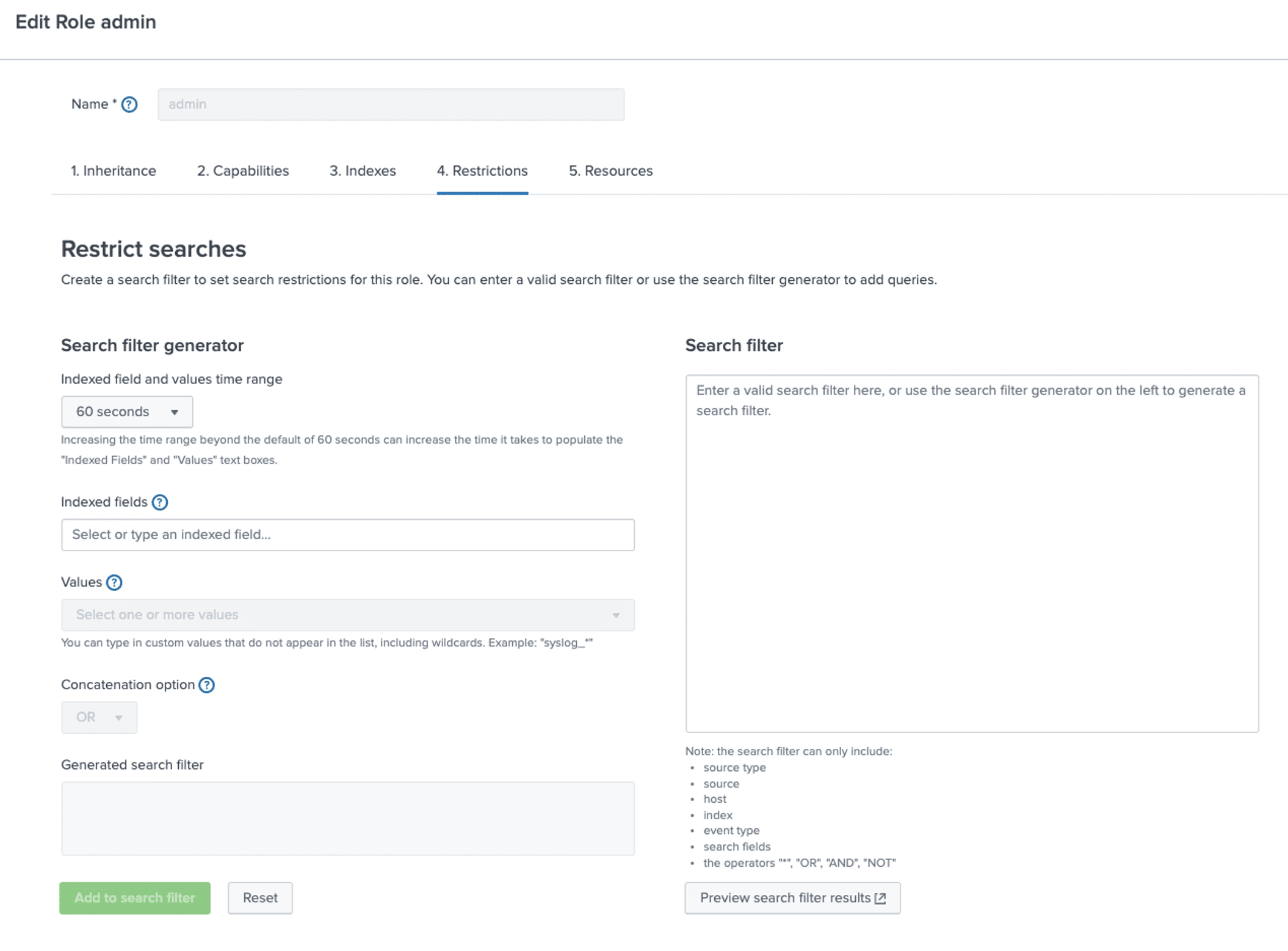 Here we can see the search filter as it appears in Splunk