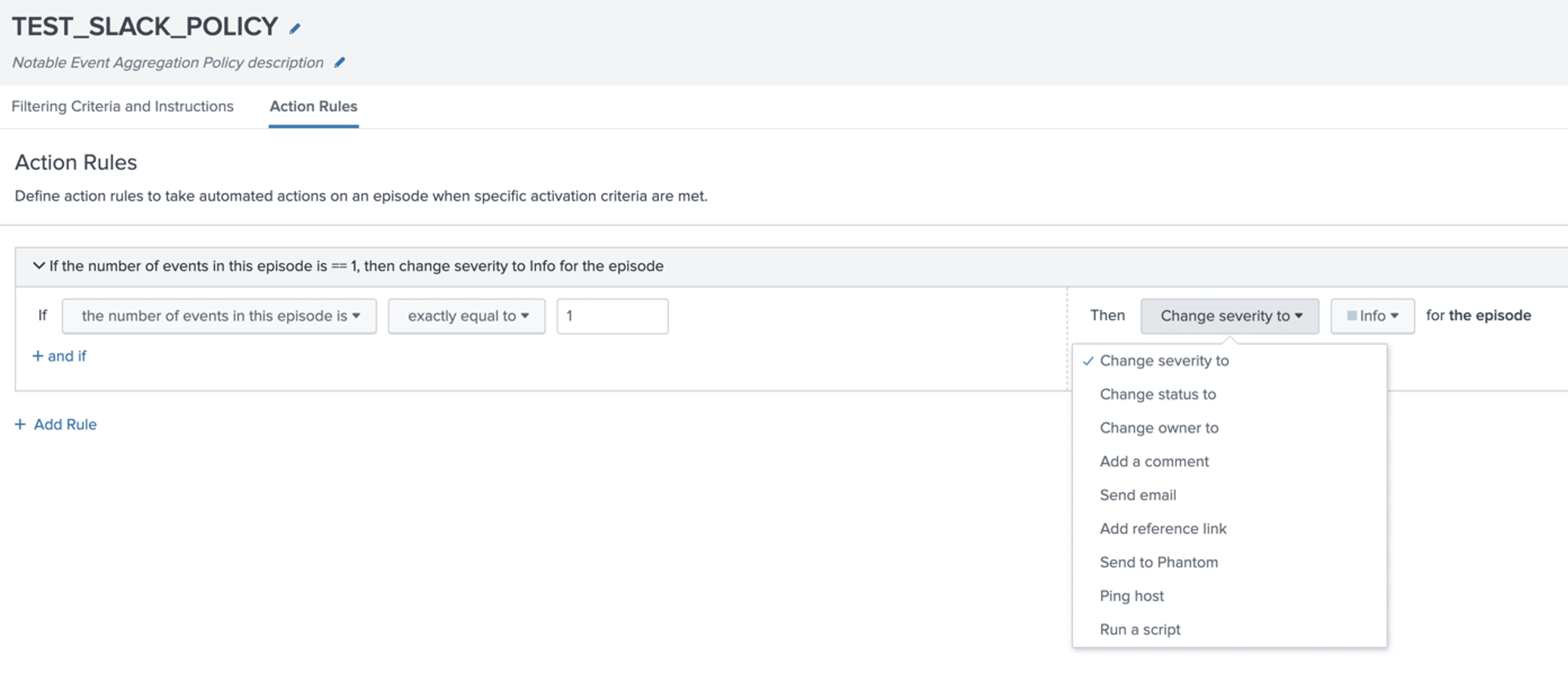 Test_Slack_Policy For Splunk Enterprise, command line access will be required ITSI Aggregation Policy