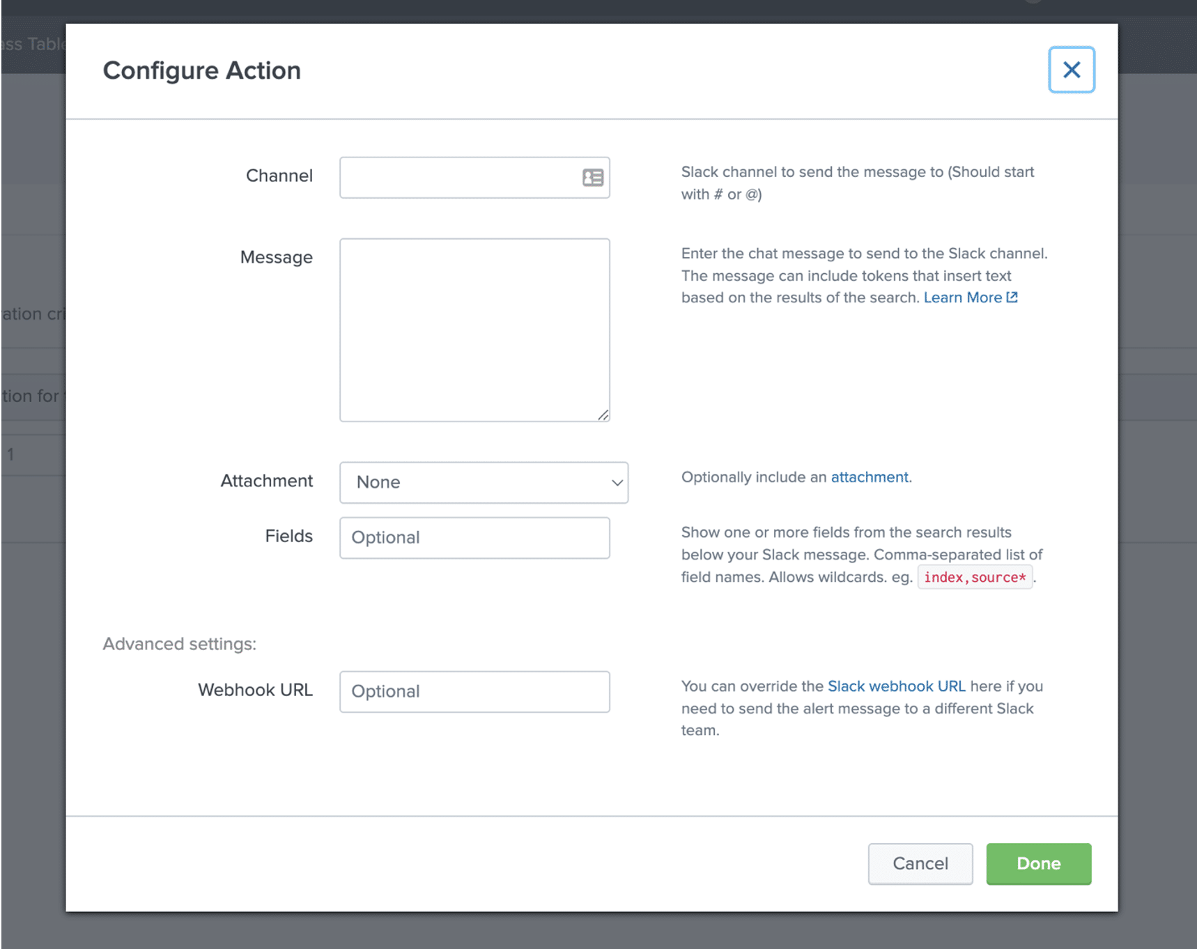 Configure action channel message attachment