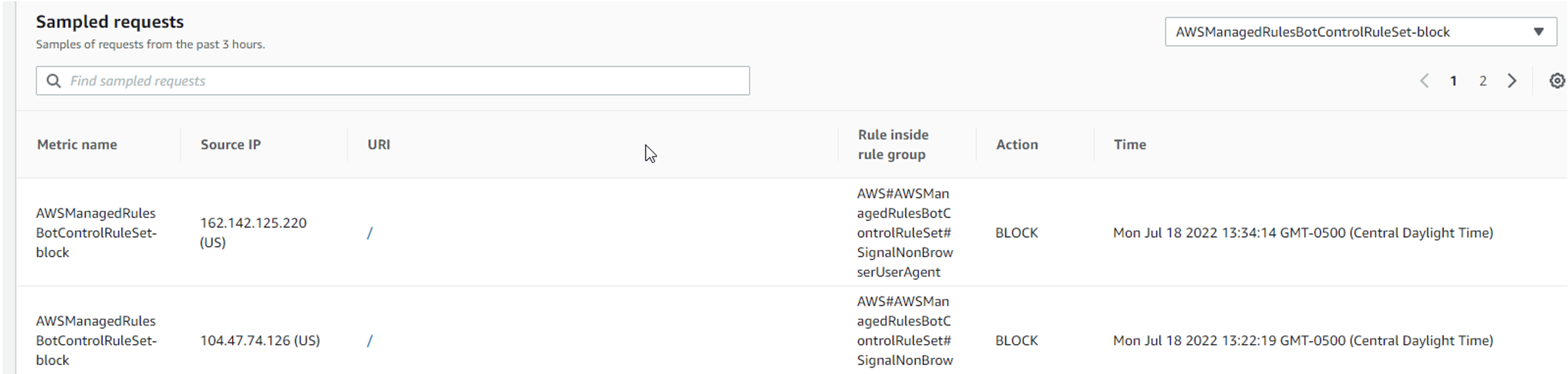 AWS WAF ManagedRulesBotControl Screenshot