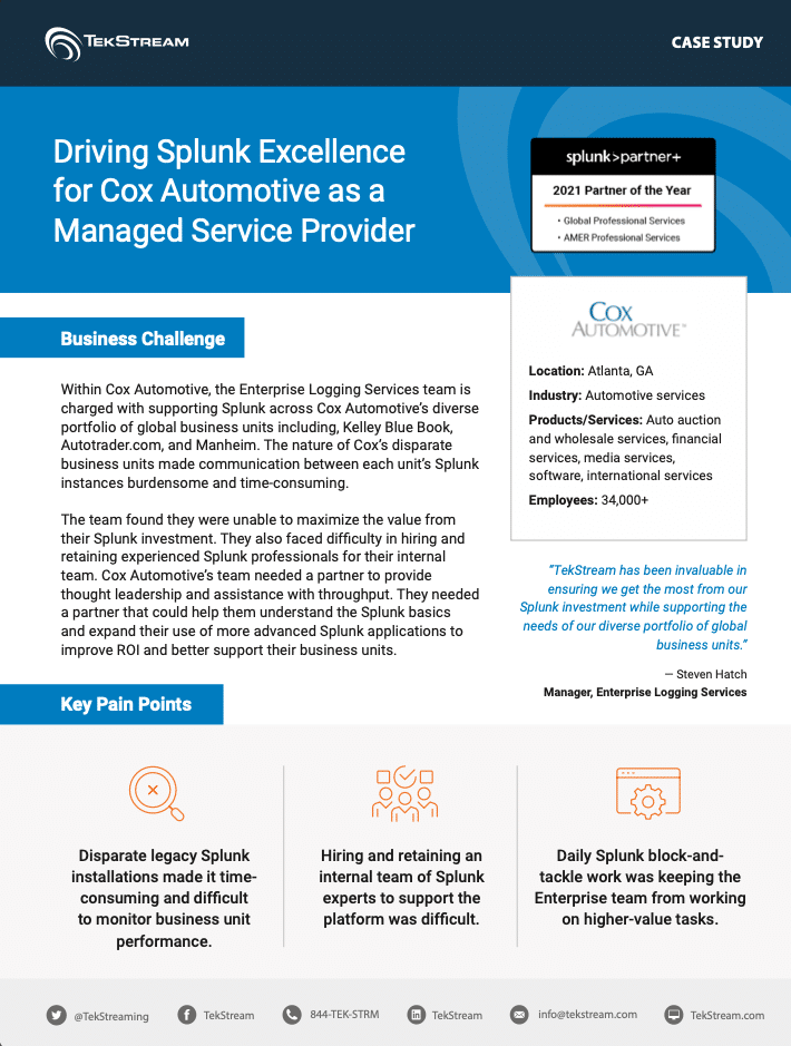 Driving Splunk Excellence for Cox Automotive as a Managed Service Provider