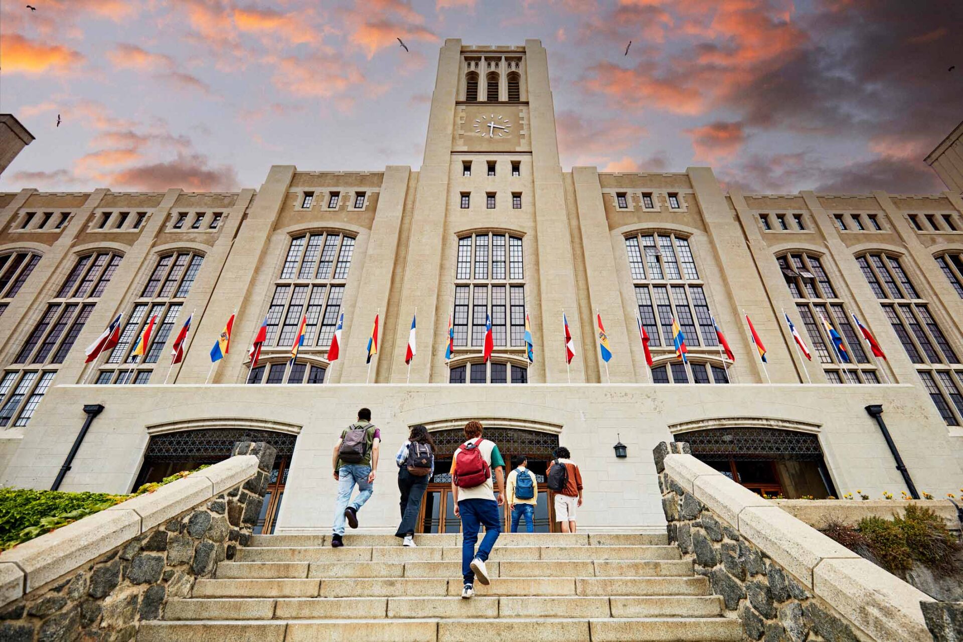 View of students entering academic building on their way to the student-powered SOC.