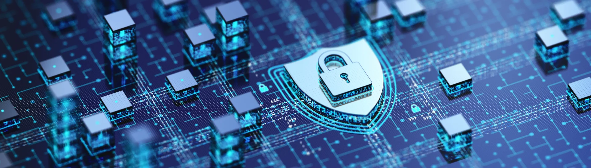Conceptual, abstract image of whole-of-state public sector cybersecurity concept.
