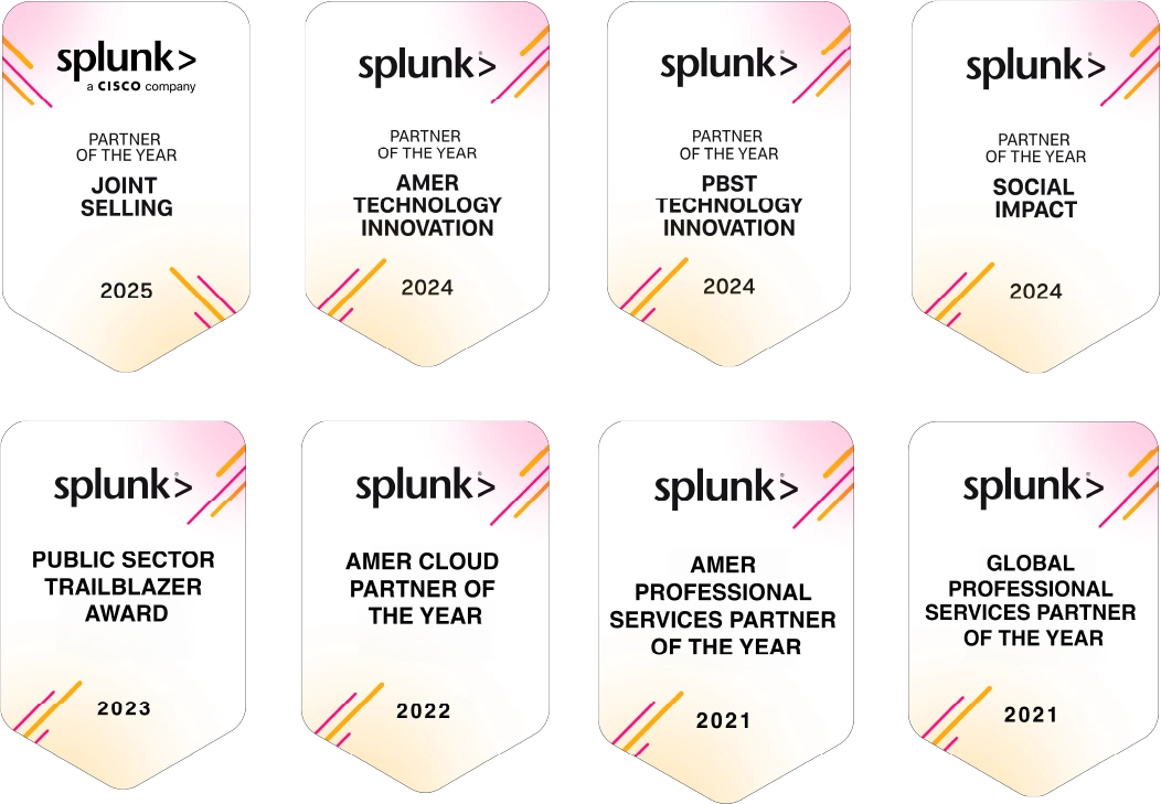 TekStream’s history of Splunk excellence with Partner of the Year awards from 2021–2025, spanning technology, cloud and innovation.