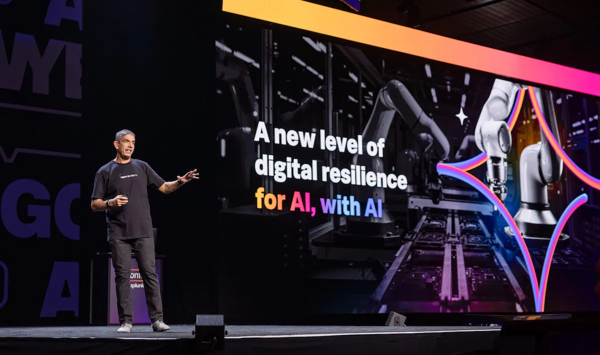 Kamal Hathi presenting on digital resilience for AI at a conference.