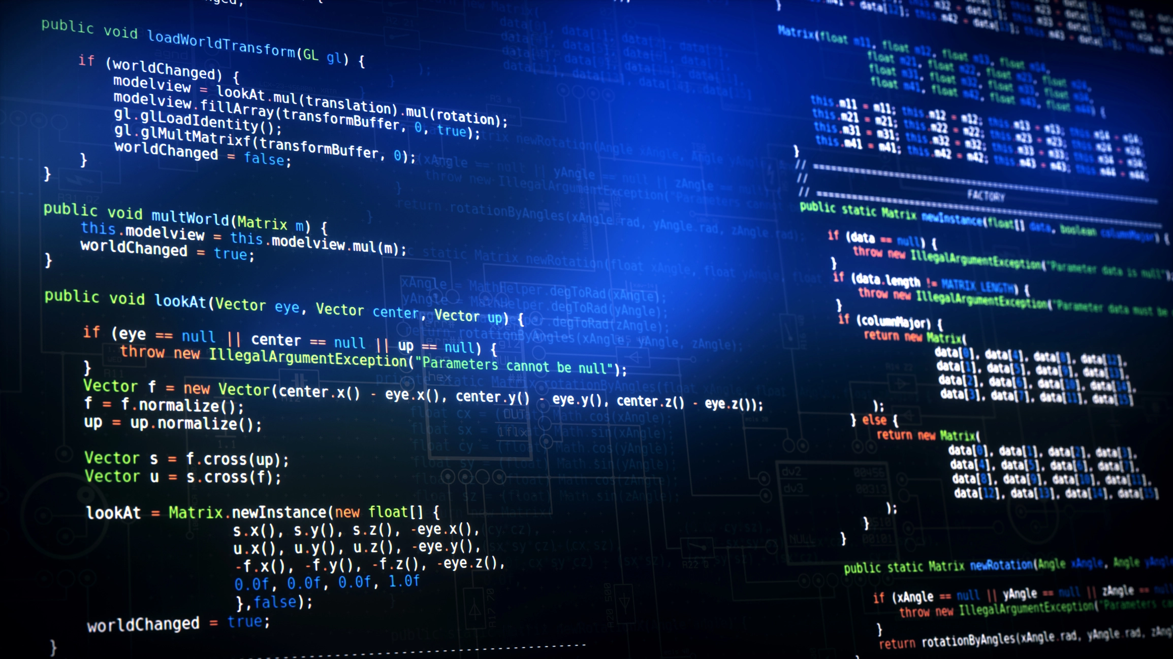 Digital screen displaying programming code used in software engineering and cybersecurity analysis.