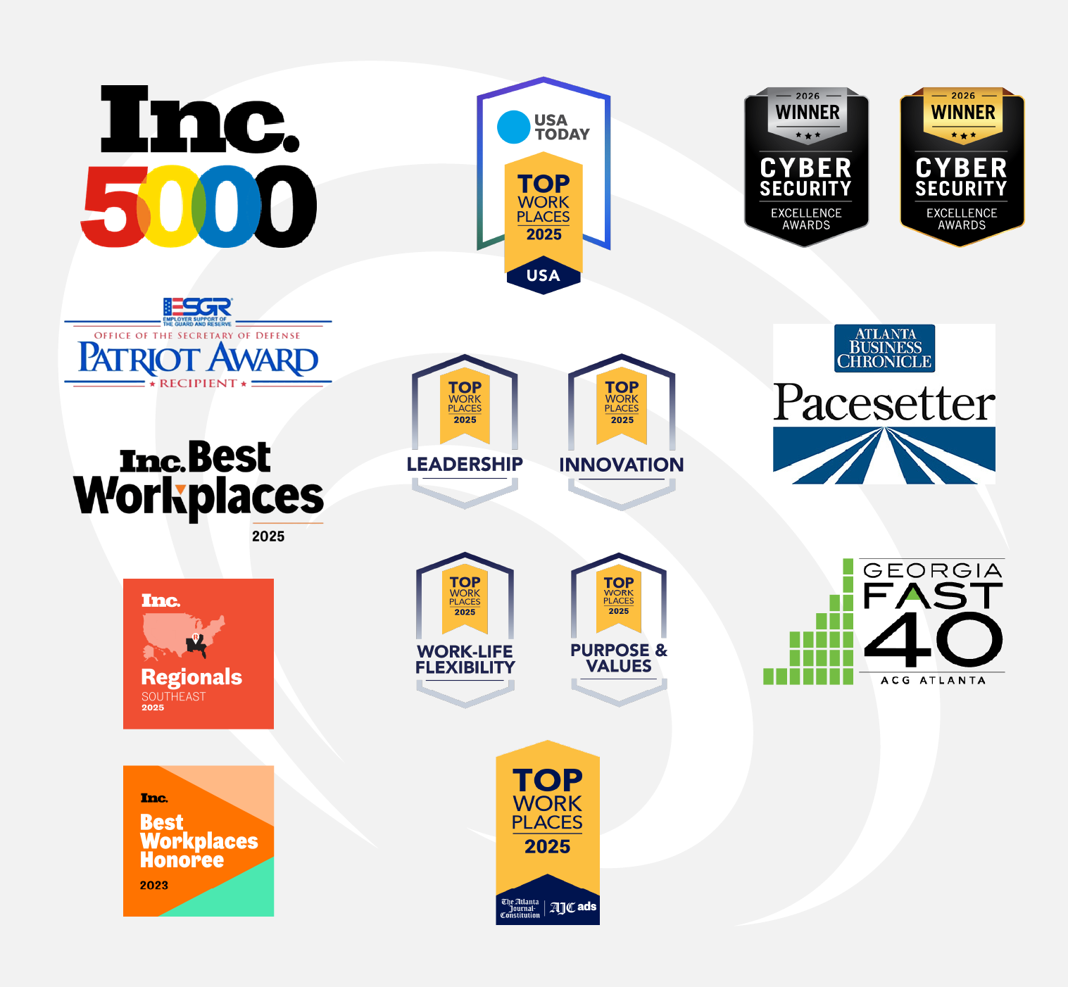 TekStream Workplace Awards from Inc. 5000, USA Today, and the Atlanta Journal Constitution, Atlanta Business Chronicle, the Georgia Fast 40, and Employer Support of the Guard and Reserve (ESGR)'s Patriot Award.